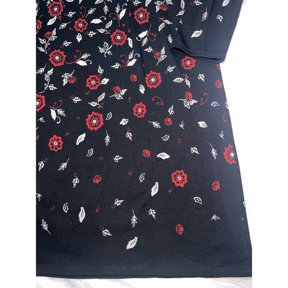 J. Jill Wearever Dress Size Small Black Red Floral Boat Neck Long-Sleeved 139041 - Picture 14 of 16